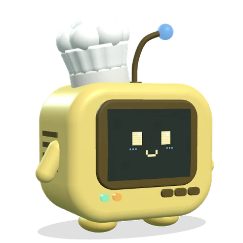 Biscuit, a lemon-yellow BipBot in a chef's hat